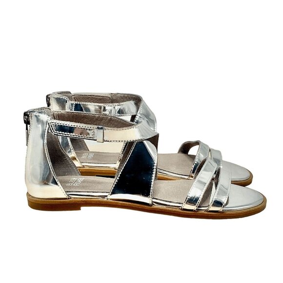 Eileen Fisher Leather Cici Flat Sandal Metallic Mirrored Silver Size 5 NEW! - Picture 3 of 11